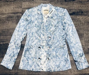 NUEVO CON ETIQUETAS L'AGENCE Colin Blazer Talla 2 Doble Pecho 34"" Abrigo Azul Seda Satinada A7 - Imagen 1 de 6