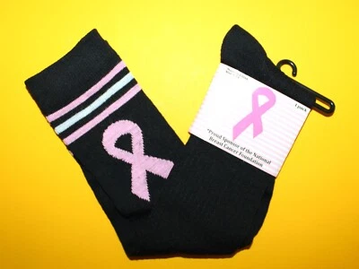 Calcetines hasta la rodilla con conciencia del cáncer de mama negros con tres rayas talla 9-11 G6 Foto 1 de 3