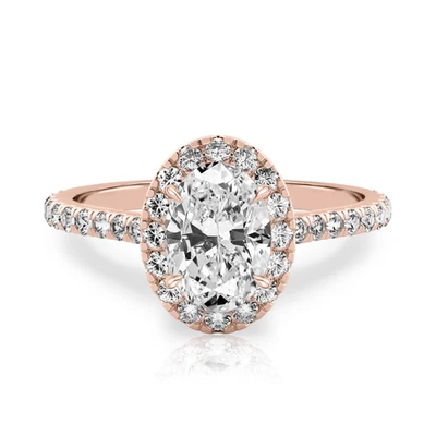 Engagement 18k Rose Gold Ring Lab Grown Oval 1.6 Carat IGI Certified Diamond - Image 1 of 4