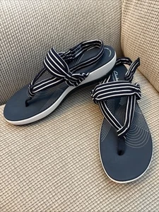 CLOUDSTEPPERS by Clarks Jersey Sandals Navy Blue White, 11 W Cushion Comfort - Picture 1 of 7