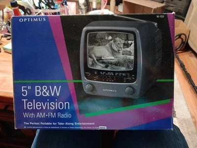 Optimus 5” Televisión y Radio Blanco y Negro con Fuente de Alimentación - Funciona LEER Foto 1 de 4