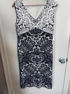Maggie London Women’s 12 Dress Sleeveless Black White Paisley Lined Stretch New - Picture 1 of 11