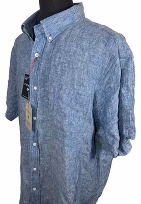 NWT DANIEL CREMIEUX 100% LINEN BLUE SHORT SLEEVE SHIRT SZ XXL - Image 1 of 4