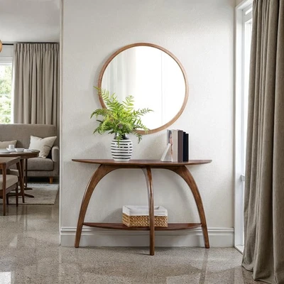 LAX Retro Mid-Century Modern Half-Moon Wood Sofa Table with Lower Shelf, Cons... - Image 1 of 3