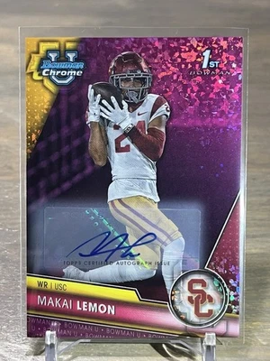2023 Bowman University Chrome 1st Makai Lemon Fuchsia Mini Diamond Auto #/150 - Image 1 of 2