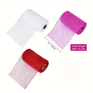 Set of 3 Valentine's Day 30FT Mesh Ribbons for Creative Party Decorations - Picture 1 of 12