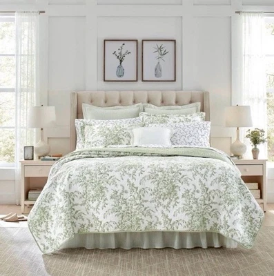 Laura Ashley ~ DOBLE ~ Juego de edredón y farsa Bedford ~ Verde Floral ~ Reversible Foto 1 de 4