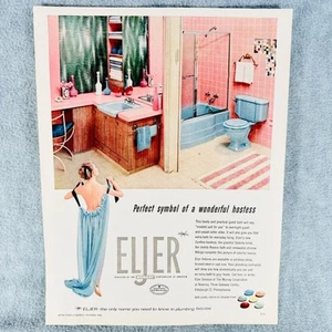 1956 Eljer Sanitärarmaturen Vintage DRUCKANZEIGE rosa blau Badezimmer Frau in Dessous - Bild 1 von 1