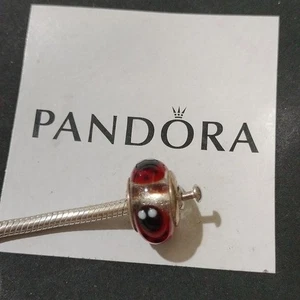 Pandora Retired Sterling Silber Murano Glas Rote Marienkäfer Bead - 790651 - Bild 1 von 3