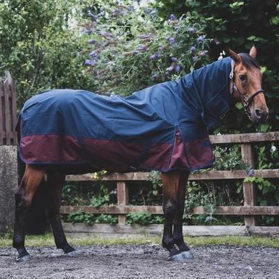 Winter 1200D Outdoor Turnout Horse Rugs 50G Fill COMBO Neck Navy/Burguny 5'3-6'9 - Image 1 of 4
