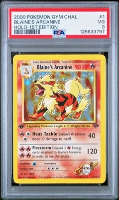 PSA 3 1ST EDITION 2000 Gym Challenge Blaine's Arcanine 1/132 Holo Foil Pokemon - Image 1 of 2