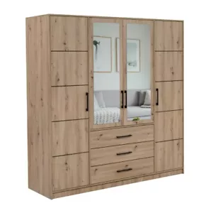 Kleiderschrank KOS Schrank 196x200x57,5cm 4 Türen 3 Schubladen Spiegel - Bild 1 von 12
