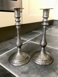 Vintage Original Old PEWTER CANDLE STICKS Antique with MAKERS MARK - Picture 1 of 16