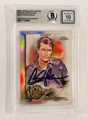 Charlie Sheen Signed 2022 Topps Allen & Ginter Chrome Refractor BGS BAS 10 AUTO - Image 1 of 3