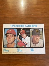1973 TOPPS #613 ROOKIE CATCHERS; BOB BOONE, SKIP JUTZE, MIKE IVIE
