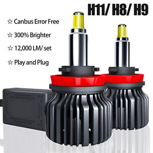 H11 H8 H9 LED Headlight Bulbs 360-Degree Super Bright 6,000K Sky White 12,000lm