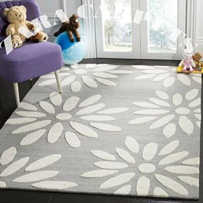 Grey Flower Solid Plain Exported Quality Hand Made Carpets And Rugs Hand Tufted - Image 1 of 3