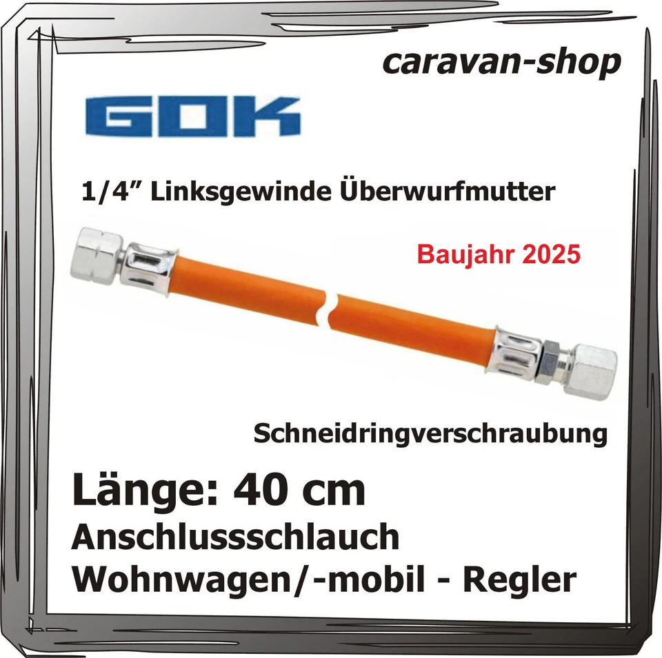 GOK Gasschlauch 40 cm Winterfest für Wohnwagen, Caravan, Wohnmobil, Gasanlage Propan