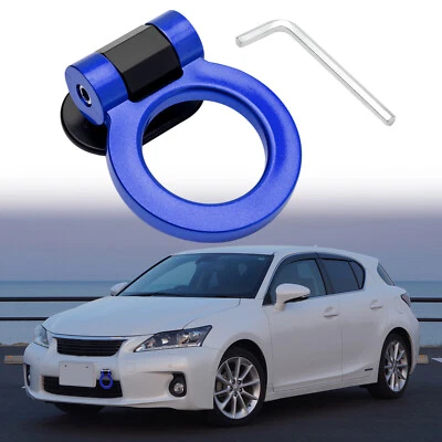 Blue Racing Track Style Plastic Tape on Adjustable Decoration Car Tow Hook Ring - Image 1 of 4