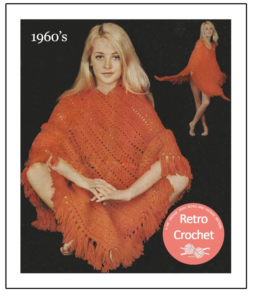 1960's Crochet Poncho Pattern Copy - Image 1 of 1