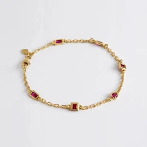 10K Yellow Gold With Simulated Pink Multi Shape Ruby Charm Engagement Bracelet - Picture 1 of 6