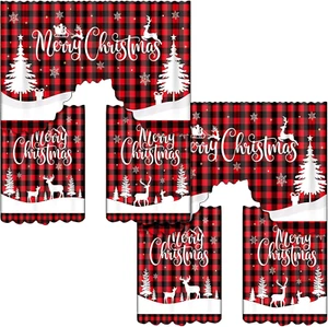 6 Pcs Christmas Kitchen Window Tier Curtains and Valance Set Xmas Tree Deer Red - Picture 1 of 7