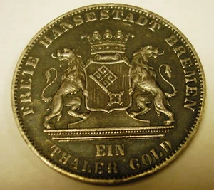 1865 B - EIN THALER GOLD - GERMANY - GERMAN STATES - BREMEN - ICCS GRADED AU50 - Picture 1 of 10