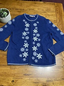 Croft &Barrow snowflake Christmas sweater. medium Blue - Picture 1 of 10