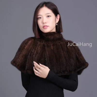 Poncho chal de piel de visón 100 % genuino para mujer capa abrigos/falda corta vintage Foto 1 de 4