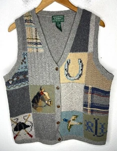 Ralph Lauren Medium Patchwork Horseshoe Duck Hunting Sweater Vest RRL Polo VtG - Picture 1 of 6