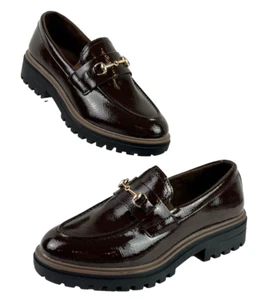 Serra Women's Chunky Brown Faux Patent Leather Slip On Shoes Size 7 EU38 - Picture 1 of 8