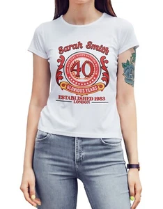 40. Geburtstag personalisiertes Damen-T-Shirt maßgeschneidert Name & Alter Geschenk für ihre 40 - Bild 1 von 2