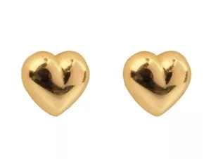 1x Pair of 9ct Yellow Gold Heart Ear Studs Earrings + gift bag - Picture 1 of 2