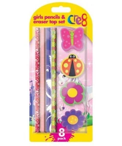 Filles Crayon & Effaceur Set, 8pk - Picture 1 of 1