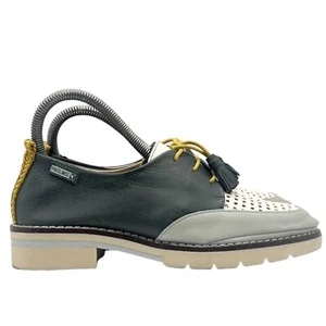 Pikolinos Shoes Women Size 5 EU36 Sitges Green Blue Leather Oxford Lace-up - Picture 1 of 8