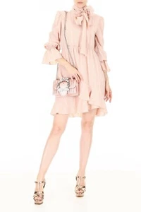 SEE by Chloe Kleid rosa kariert Karo Struktur Schal Halstuch hochgeschlossen Rüschen 36 4 S - Bild 1 von 12