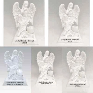 Memorial Large Size White Angel with Flickering Candle Silver Rose Graves Plaque - Picture 1 of 6