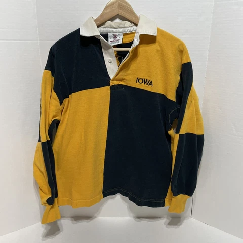 Vintage Iowa Hawkeyes Rugby Style Polo Large, Black/Yellow Long Sleeve Barbarian Cover