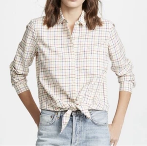 MADEWELL Tie Front Shirt Rainbow Plaid Cotton Long Sleeve Button Down Size XXS - Picture 1 of 8