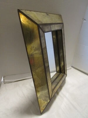 Espejo de pared vintage con marco de vidrio envejecido bronce dorado tono México años 80’s Foto 1 de 4