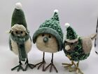 Adorable Trio Of Wool & Yarn Birds in Soft Green and Cream