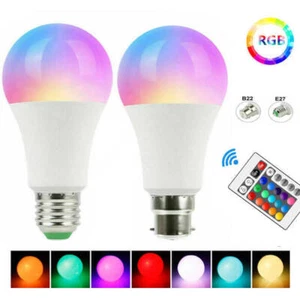 10W RGB E27 B22 LED Bulb+Remote Control  Light 16 Colour Changing Screw Lamp - Picture 1 of 10