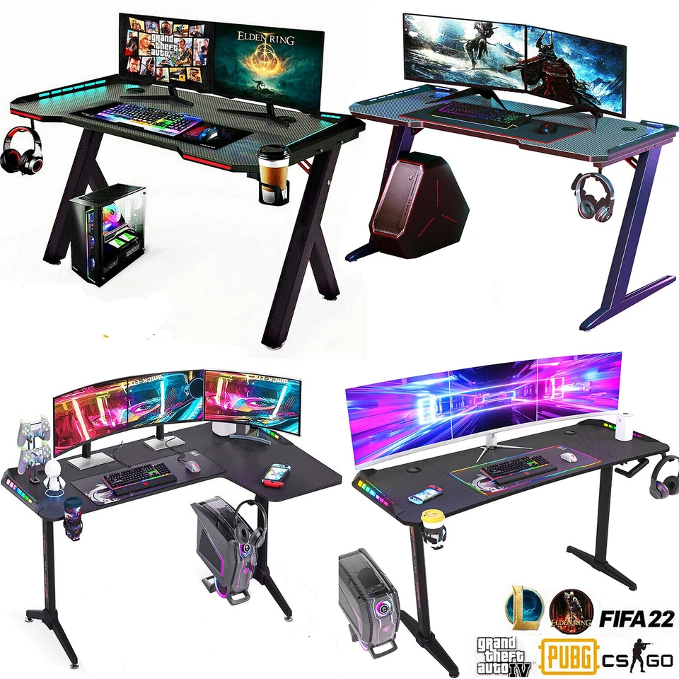 Gaming Tisch mit LED RGB Gaming Schreibtisch Gamer Computertisch 140/160/180cm - Bild 1 von 4