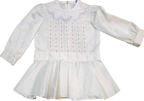 OFF WHITE Abito bambina vintage bianco sporco 4 POLLY FLINDERS colletto misto cotone USA EUC