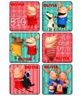 6 x Square Stickers ~ Olivia Perry Edwin Julian Ian Father Mother Pig Piglet ~
