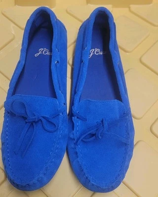 J. Mocasines de conducción Crew para mujer en gamuza zafiro brillante mocasines talla 7,5 Foto 1 de 4