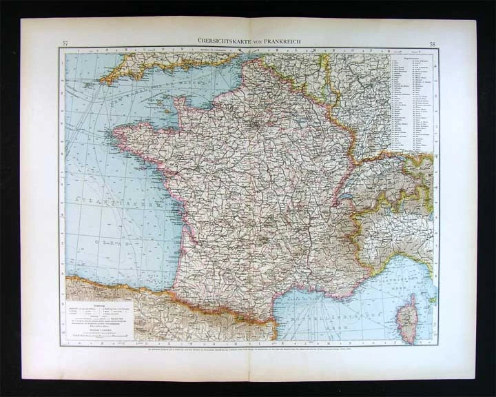 Mapa Andrees 1896 - Francia Luxemburgo Suiza París Riviera Córcega Pirineos Foto 1 de 1