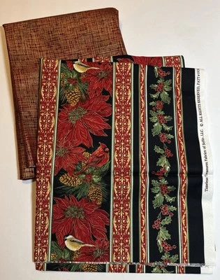 Poinsettia Cardinal Stripe Fabric 1-1/2 Yd & Red Gold Metallic Fabric 1-1/3 Yd - Image 1 of 4
