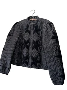 Free People quilted velvet inlay jacket in black Size L - Picture 1 of 10