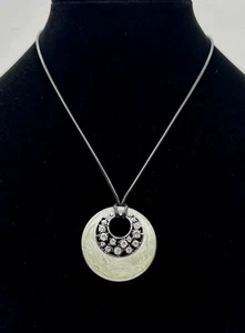 Lia Sophia Necklace Pendant Medallion Resin Rhinestones on New Black Cord 18”+2 - Picture 1 of 7